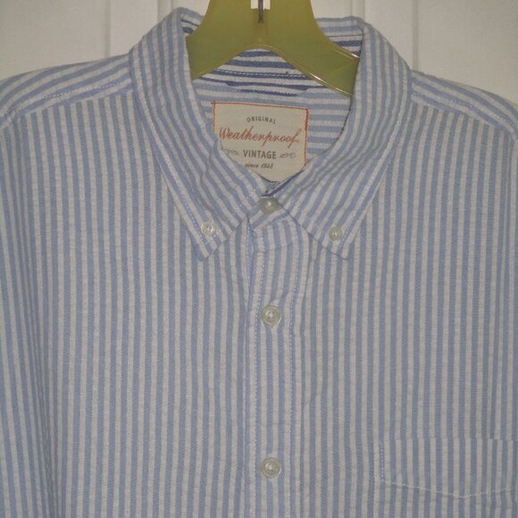 Weatherproof Mens  S/S Powder Blue Cotton Seersucker Button-down Casual Shirt-L - Picture 1 of 2